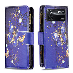 Coque Portefeuille Motif Fantaisie Livre Cuir Etui Clapet B04F pour Xiaomi Poco X4 Pro 5G Bleu Royal