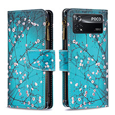 Coque Portefeuille Motif Fantaisie Livre Cuir Etui Clapet B04F pour Xiaomi Poco X4 Pro 5G Cyan