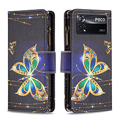 Coque Portefeuille Motif Fantaisie Livre Cuir Etui Clapet B04F pour Xiaomi Poco X4 Pro 5G Noir