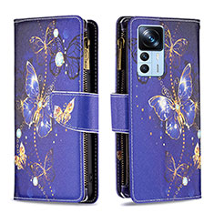 Coque Portefeuille Motif Fantaisie Livre Cuir Etui Clapet B04F pour Xiaomi Redmi K50 Ultra 5G Bleu Royal