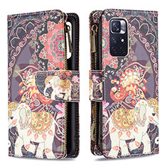 Coque Portefeuille Motif Fantaisie Livre Cuir Etui Clapet B04F pour Xiaomi Redmi Note 11 5G Marron