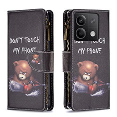 Coque Portefeuille Motif Fantaisie Livre Cuir Etui Clapet B04F pour Xiaomi Redmi Note 13 5G Gris Fonce