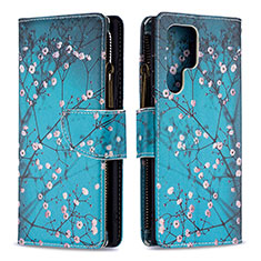 Coque Portefeuille Motif Fantaisie Livre Cuir Etui Clapet B05F pour Samsung Galaxy S21 Ultra 5G Cyan