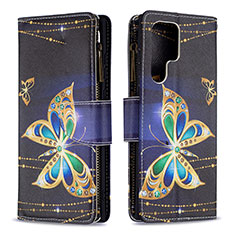 Coque Portefeuille Motif Fantaisie Livre Cuir Etui Clapet B05F pour Samsung Galaxy S24 Ultra 5G Noir