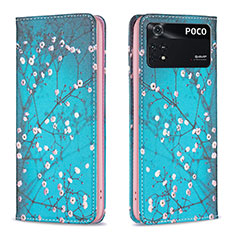 Coque Portefeuille Motif Fantaisie Livre Cuir Etui Clapet B05F pour Xiaomi Poco M4 Pro 4G Cyan