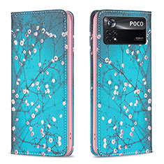 Coque Portefeuille Motif Fantaisie Livre Cuir Etui Clapet B05F pour Xiaomi Poco X4 Pro 5G Cyan