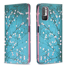 Coque Portefeuille Motif Fantaisie Livre Cuir Etui Clapet B05F pour Xiaomi Redmi Note 10 5G Cyan