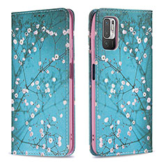 Coque Portefeuille Motif Fantaisie Livre Cuir Etui Clapet B05F pour Xiaomi Redmi Note 10T 5G Cyan