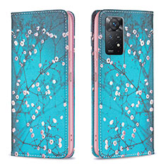 Coque Portefeuille Motif Fantaisie Livre Cuir Etui Clapet B05F pour Xiaomi Redmi Note 11 Pro 5G Cyan