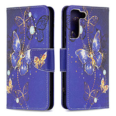 Coque Portefeuille Motif Fantaisie Livre Cuir Etui Clapet B09F pour Samsung Galaxy S21 5G Bleu Royal