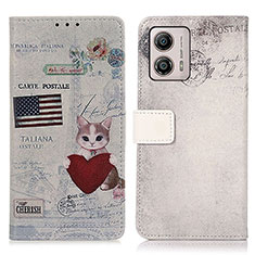 Coque Portefeuille Motif Fantaisie Livre Cuir Etui Clapet D02Y pour Motorola Moto G53j 5G Gris