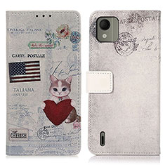 Coque Portefeuille Motif Fantaisie Livre Cuir Etui Clapet D02Y pour Nokia C110 Gris