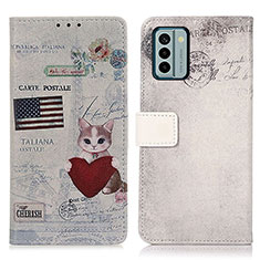 Coque Portefeuille Motif Fantaisie Livre Cuir Etui Clapet D02Y pour Nokia G22 Gris