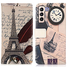 Coque Portefeuille Motif Fantaisie Livre Cuir Etui Clapet D02Y pour Samsung Galaxy S21 Plus 5G Gris