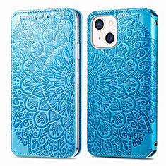 Coque Portefeuille Motif Fantaisie Livre Cuir Etui Clapet H01 pour Apple iPhone 13 Bleu