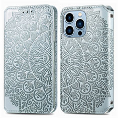 Coque Portefeuille Motif Fantaisie Livre Cuir Etui Clapet H01 pour Apple iPhone 13 Pro Argent