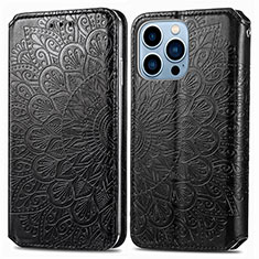 Coque Portefeuille Motif Fantaisie Livre Cuir Etui Clapet H01 pour Apple iPhone 13 Pro Noir