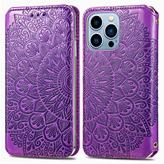 Coque Portefeuille Motif Fantaisie Livre Cuir Etui Clapet H01 pour Apple iPhone 13 Pro Violet