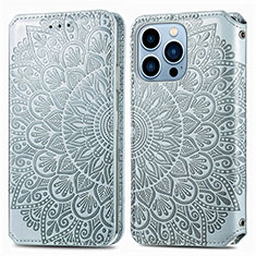 Coque Portefeuille Motif Fantaisie Livre Cuir Etui Clapet H01 pour Apple iPhone 14 Pro Argent