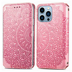 Coque Portefeuille Motif Fantaisie Livre Cuir Etui Clapet H01 pour Apple iPhone 14 Pro Max Or Rose