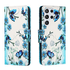 Coque Portefeuille Motif Fantaisie Livre Cuir Etui Clapet H01X pour Samsung Galaxy S24 Ultra 5G Bleu