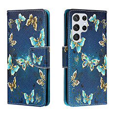 Coque Portefeuille Motif Fantaisie Livre Cuir Etui Clapet H01X pour Samsung Galaxy S24 Ultra 5G Bleu Royal