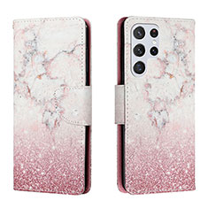 Coque Portefeuille Motif Fantaisie Livre Cuir Etui Clapet H01X pour Samsung Galaxy S24 Ultra 5G Rose