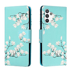 Coque Portefeuille Motif Fantaisie Livre Cuir Etui Clapet H02X pour Samsung Galaxy A13 4G Cyan