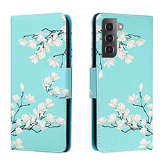 Coque Portefeuille Motif Fantaisie Livre Cuir Etui Clapet H02X pour Samsung Galaxy S23 5G Cyan