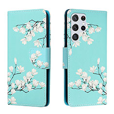 Coque Portefeuille Motif Fantaisie Livre Cuir Etui Clapet H02X pour Samsung Galaxy S23 Ultra 5G Cyan