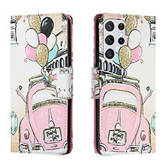 Coque Portefeuille Motif Fantaisie Livre Cuir Etui Clapet H02X pour Samsung Galaxy S24 Ultra 5G Rose