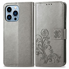 Coque Portefeuille Motif Fantaisie Livre Cuir Etui Clapet H03 pour Apple iPhone 13 Pro Gris