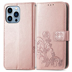 Coque Portefeuille Motif Fantaisie Livre Cuir Etui Clapet H03 pour Apple iPhone 14 Pro Max Or Rose