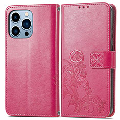 Coque Portefeuille Motif Fantaisie Livre Cuir Etui Clapet H03 pour Apple iPhone 14 Pro Rose Rouge