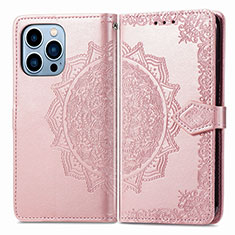 Coque Portefeuille Motif Fantaisie Livre Cuir Etui Clapet H06 pour Apple iPhone 14 Pro Max Or Rose