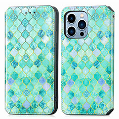 Coque Portefeuille Motif Fantaisie Livre Cuir Etui Clapet H10 pour Apple iPhone 14 Pro Vert