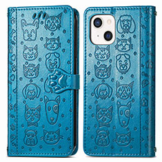 Coque Portefeuille Motif Fantaisie Livre Cuir Etui Clapet H11 pour Apple iPhone 14 Bleu