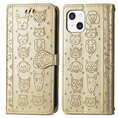 Coque Portefeuille Motif Fantaisie Livre Cuir Etui Clapet H11 pour Apple iPhone 15 Plus Or