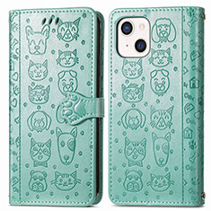 Coque Portefeuille Motif Fantaisie Livre Cuir Etui Clapet H11 pour Apple iPhone 15 Plus Vert