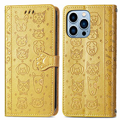 Coque Portefeuille Motif Fantaisie Livre Cuir Etui Clapet H12 pour Apple iPhone 13 Pro Jaune