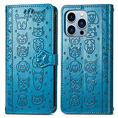 Coque Portefeuille Motif Fantaisie Livre Cuir Etui Clapet H12 pour Apple iPhone 13 Pro Max Bleu