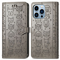 Coque Portefeuille Motif Fantaisie Livre Cuir Etui Clapet H12 pour Apple iPhone 13 Pro Max Gris