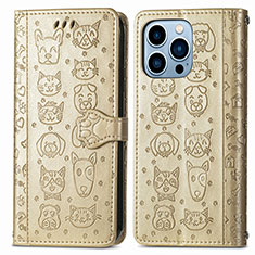 Coque Portefeuille Motif Fantaisie Livre Cuir Etui Clapet H12 pour Apple iPhone 13 Pro Max Or