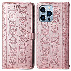 Coque Portefeuille Motif Fantaisie Livre Cuir Etui Clapet H12 pour Apple iPhone 13 Pro Max Or Rose