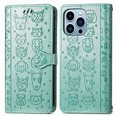 Coque Portefeuille Motif Fantaisie Livre Cuir Etui Clapet H12 pour Apple iPhone 13 Pro Max Vert