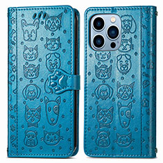 Coque Portefeuille Motif Fantaisie Livre Cuir Etui Clapet H12 pour Apple iPhone 15 Pro Bleu