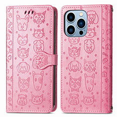 Coque Portefeuille Motif Fantaisie Livre Cuir Etui Clapet H12 pour Apple iPhone 15 Pro Max Rose