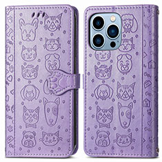 Coque Portefeuille Motif Fantaisie Livre Cuir Etui Clapet H12 pour Apple iPhone 16 Pro Max Violet