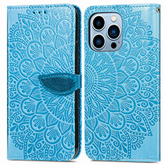 Coque Portefeuille Motif Fantaisie Livre Cuir Etui Clapet H13 pour Apple iPhone 13 Pro Max Bleu