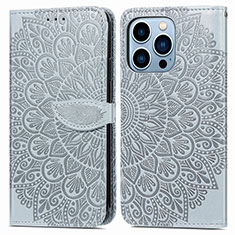 Coque Portefeuille Motif Fantaisie Livre Cuir Etui Clapet H13 pour Apple iPhone 13 Pro Max Gris